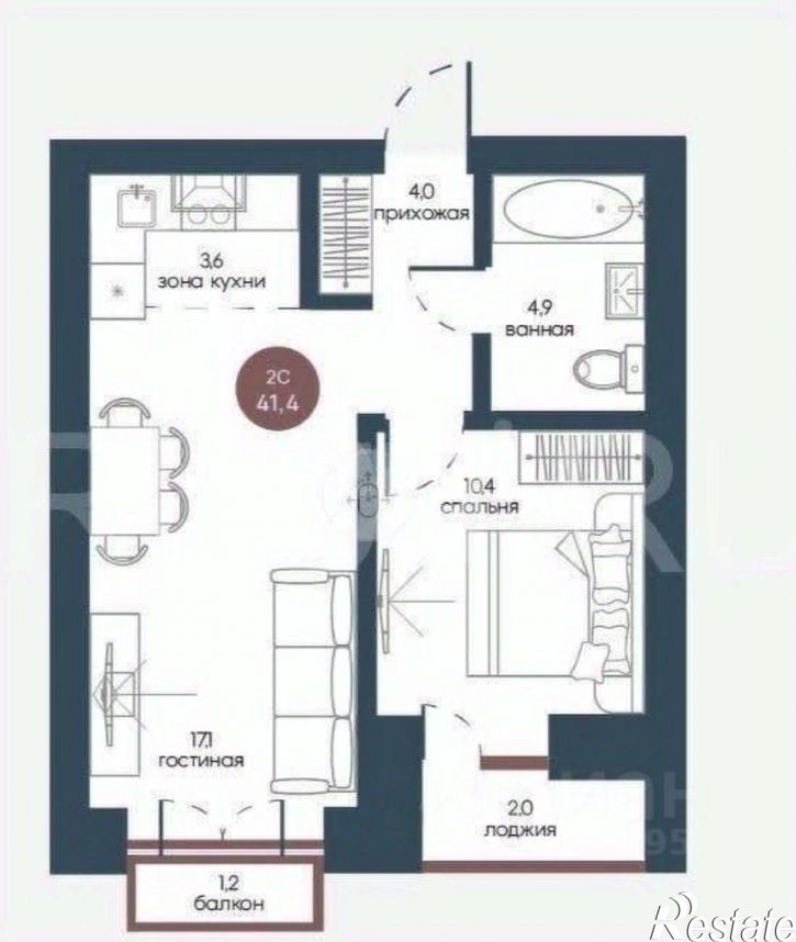 2-комн квартира в новом доме Белозёрская улица, 9с1,  д. 9с1