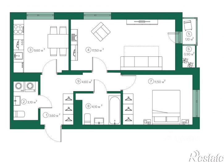 2-комн квартира в новом доме улица Пушкина, 63 с52,  д. 63 с52