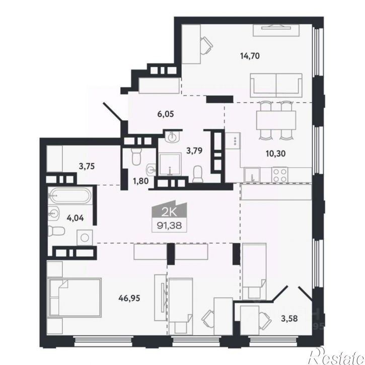 2-комн квартира в новом доме проспект Ленина, 206В,  д. 206В
