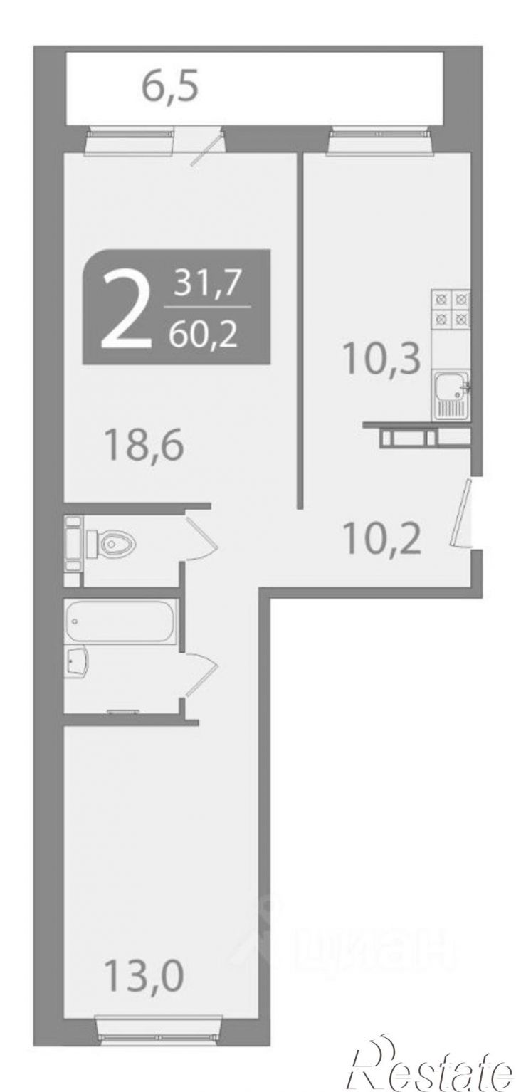 2-комн квартира в новом доме улица Пришвина, 46
