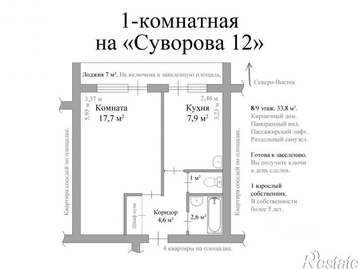 1-комн квартира улица Суворова, 12,  д. 12