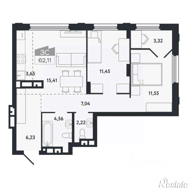3-комн квартира в новом доме ул Бердская, 14/3,  д. 14/3