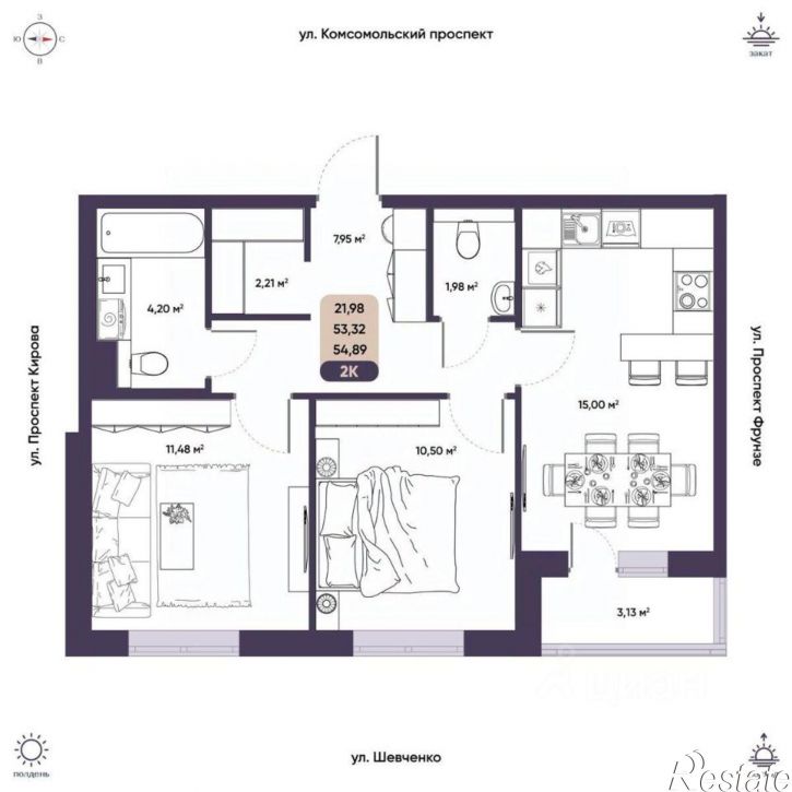 2-комн квартира в новом доме Енисейская улица, 35,  д. 35