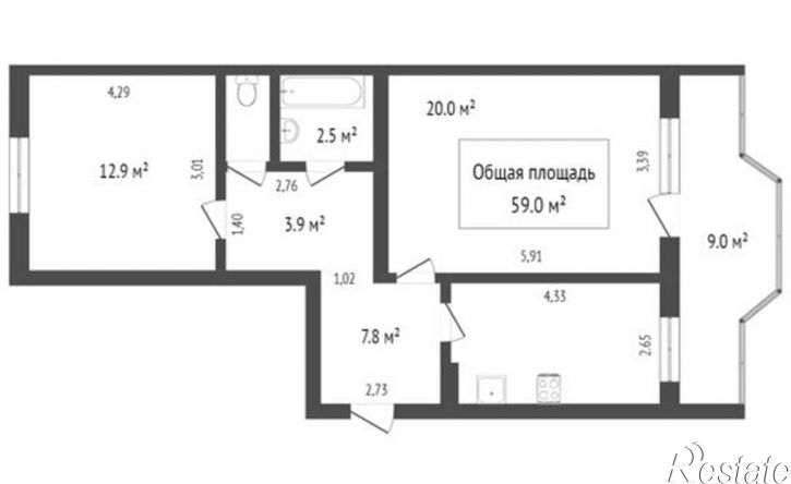 2-комн квартира ул Ивана Черных, 1,  д. 1