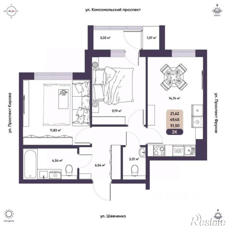 2-комн квартира в новом доме Енисейская улица, 35,  д. 35