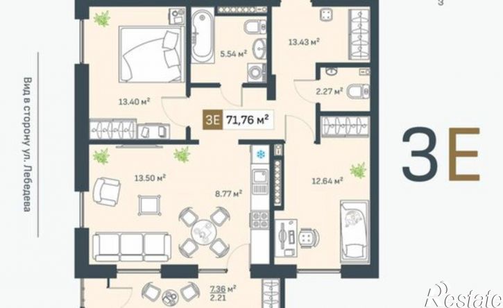 3-комн квартира в новом доме ул Лебедева, 5/8,  д. 5/8