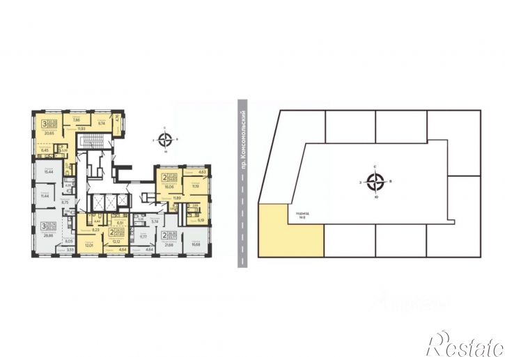 3-комн квартира в новом доме Комсомольский пр-кт, 48 1,  д. 48 1,  к. 1