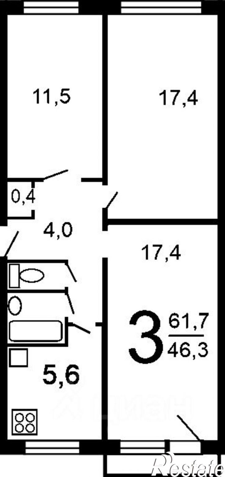 3-комн квартира посёлок Светлый, 60
