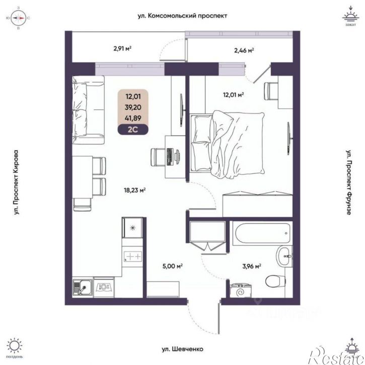 2-комн квартира в новом доме ул Енисейская, 37/1 1,  д. 37/1 1,  к. 1