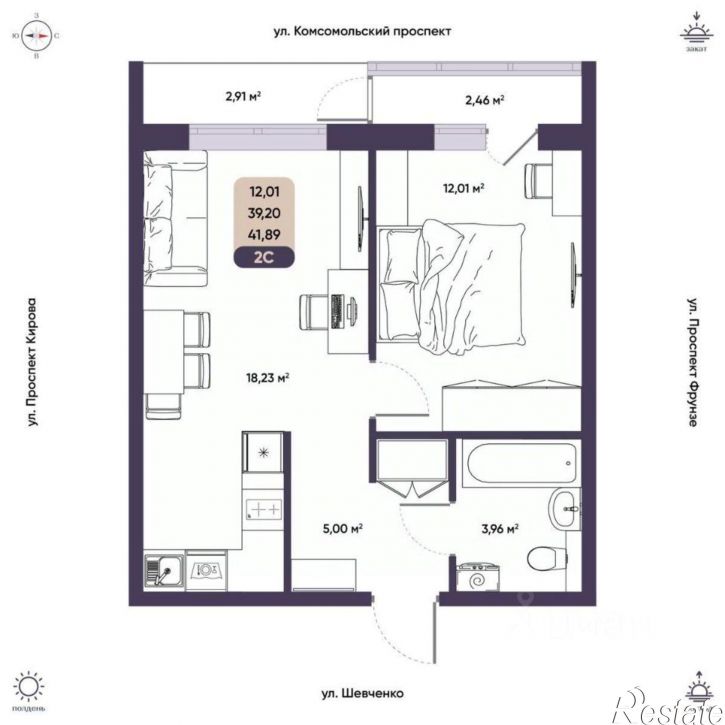 2-комн квартира в новом доме ул Енисейская, 37/1 1,  д. 37/1 1,  к. 1