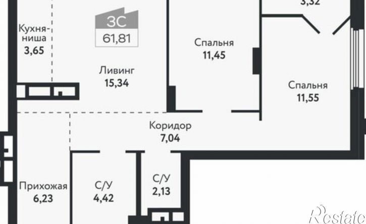 3-комн квартира в новом доме ул Бердская, 14/3,  д. 14/3