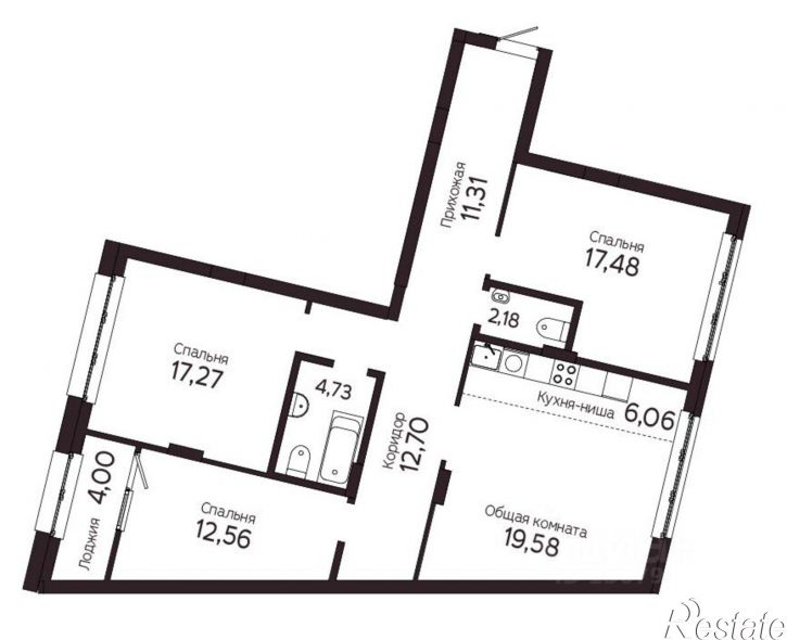4-комн квартира в новом доме Комсомольский пр-кт, 48 1,  д. 48 1,  к. 1