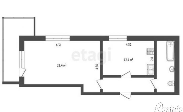 1-комн квартира ул Сибирская, 33а,  д. 33а
