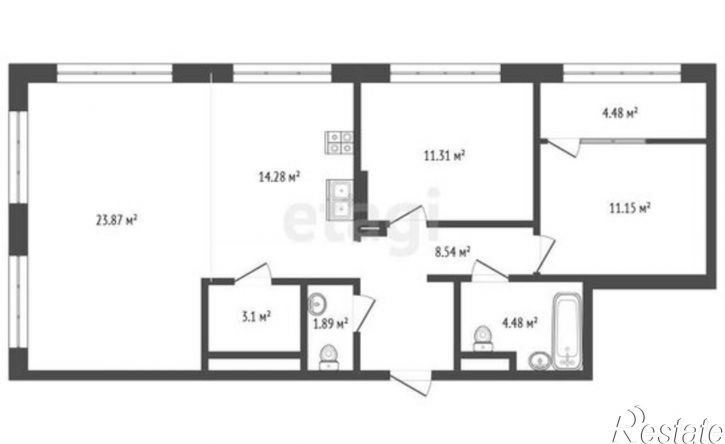 3-комн квартира Комсомольский пр-кт, 48 1,  д. 48 1,  к. 1