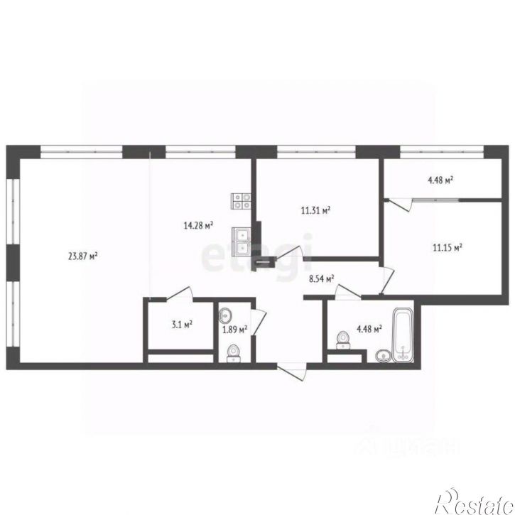3-комн квартира Комсомольский пр-кт, 48 1,  д. 48 1,  к. 1