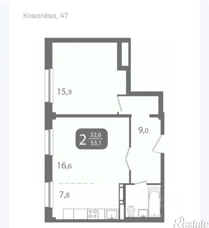 2-комн квартира ул Юрия Ковалева, 45,  д. 45