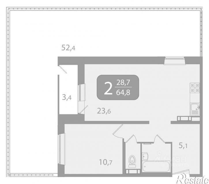 2-комн квартира в новом доме улица Пришвина, 46