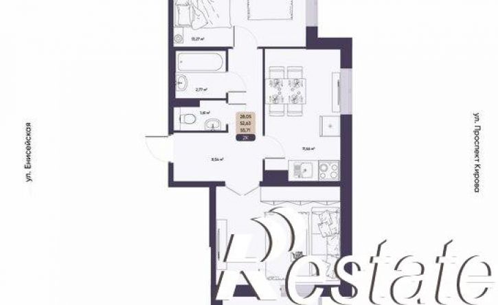 2-комн квартира в новом доме Енисейская улица, 35,  д. 35